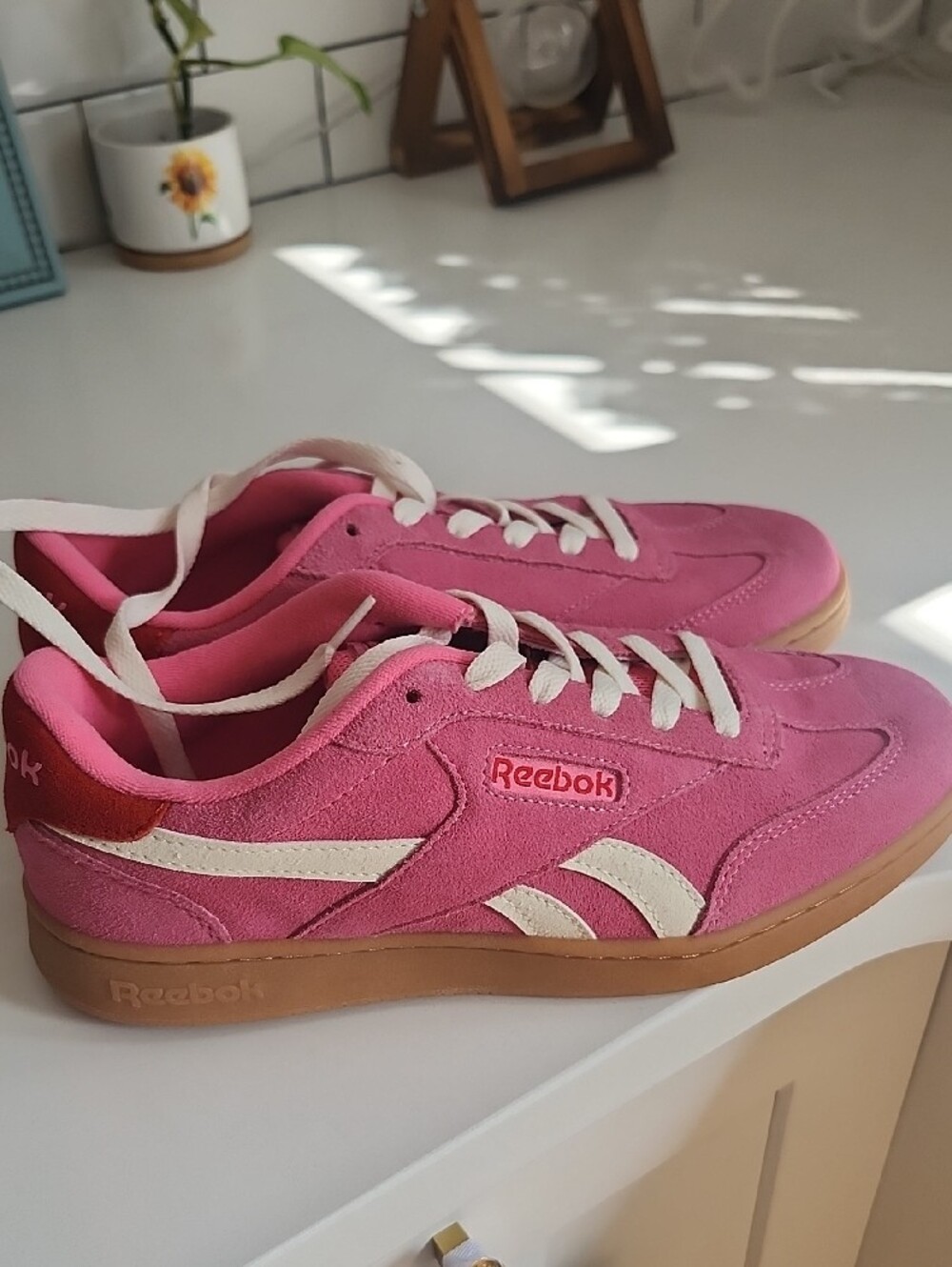 Reebok Women's Pink Suede Sneakers with Gum Sole